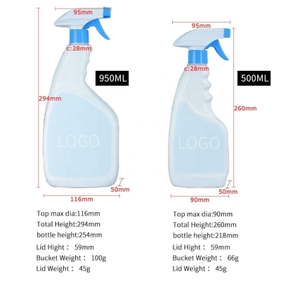 नोजल 950ml 500ml . के साथ क्लींजर डिटर्जेंट प्लास्टिक पीई स्प्रे बोतल